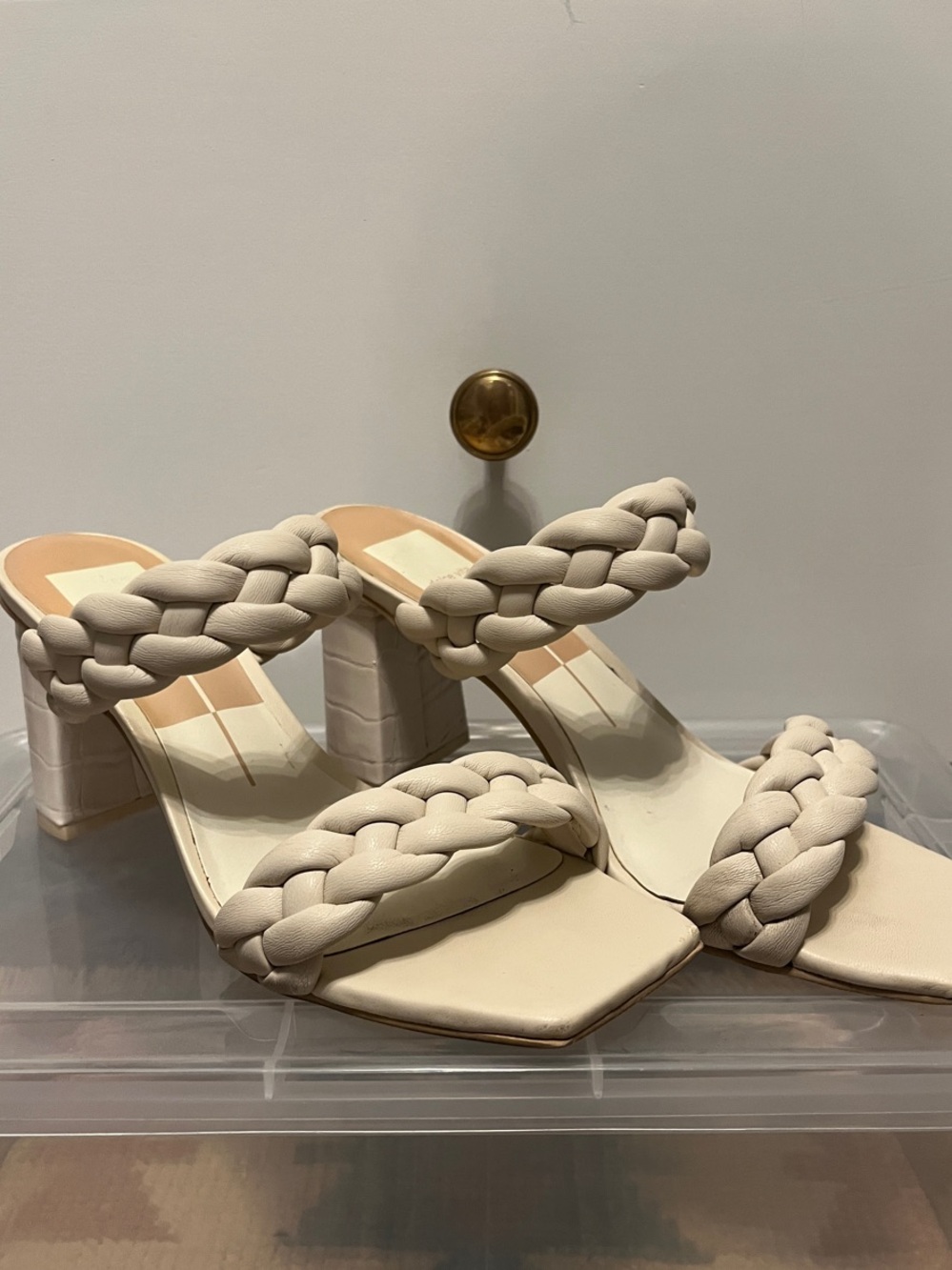 Dolce Vita Braided Double-Strap Cream Block Heels